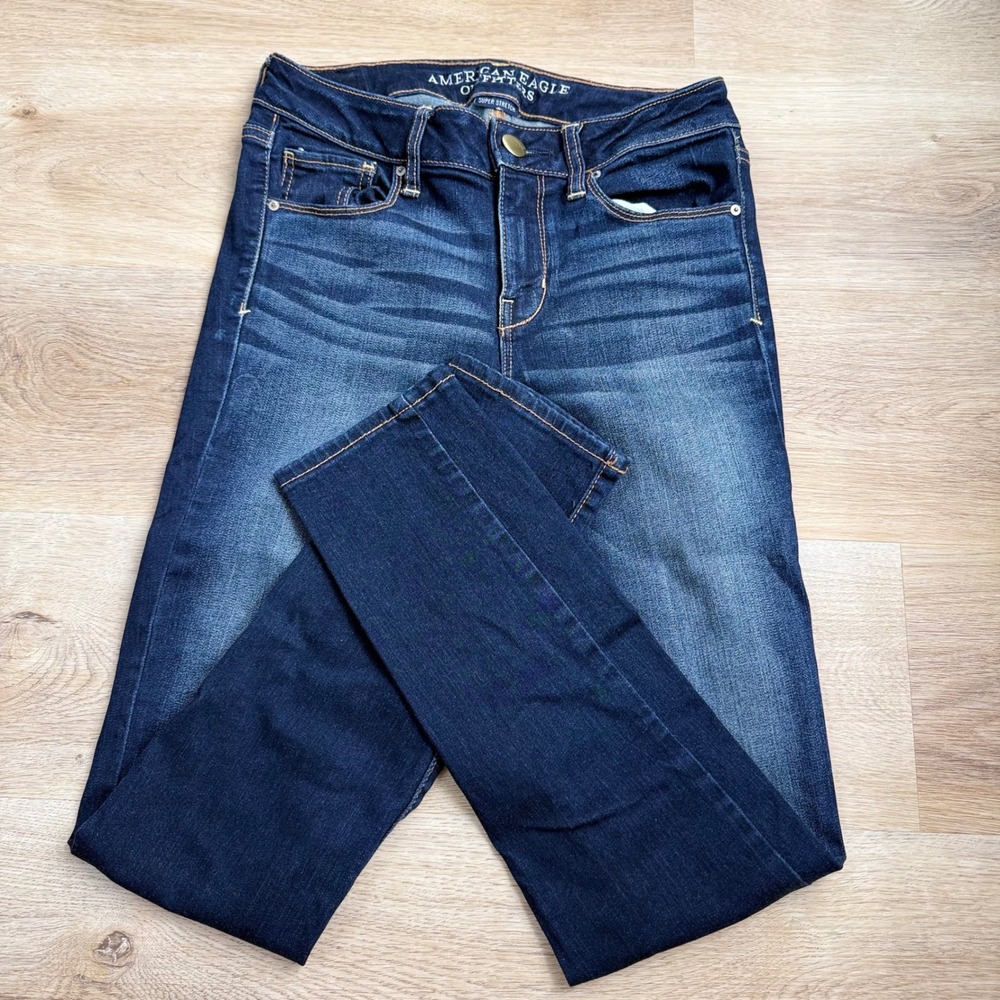 American Eagle Dark Blue Skinny Jeans Womens 4 Regular Tailored Rock-Chic